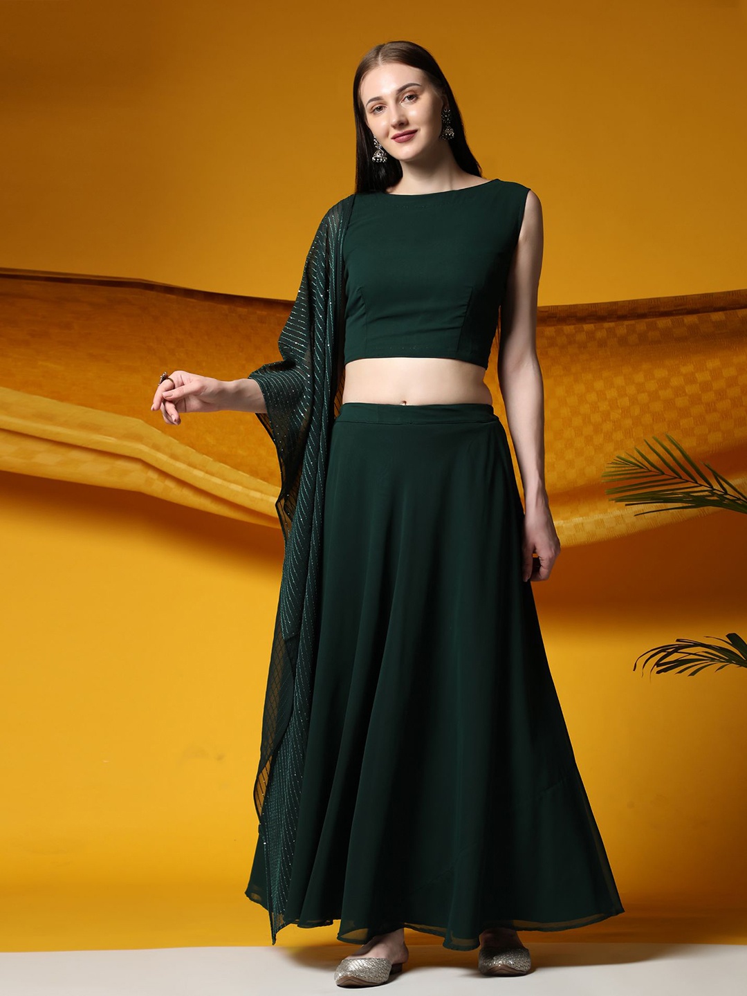 

Rudraaksha Creations Embroidered Ready to Wear Lehenga & Blouse With Dupatta, Green