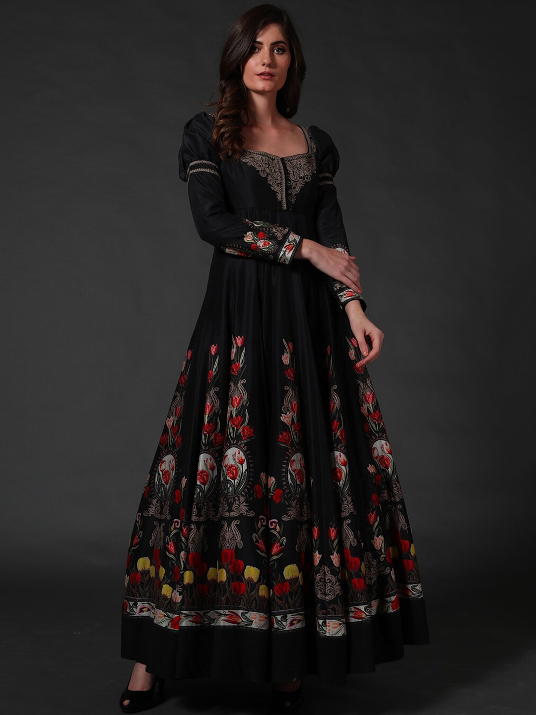 

Rohit Bal Floral Printed A Line Maxi Ethnic Dress, Black