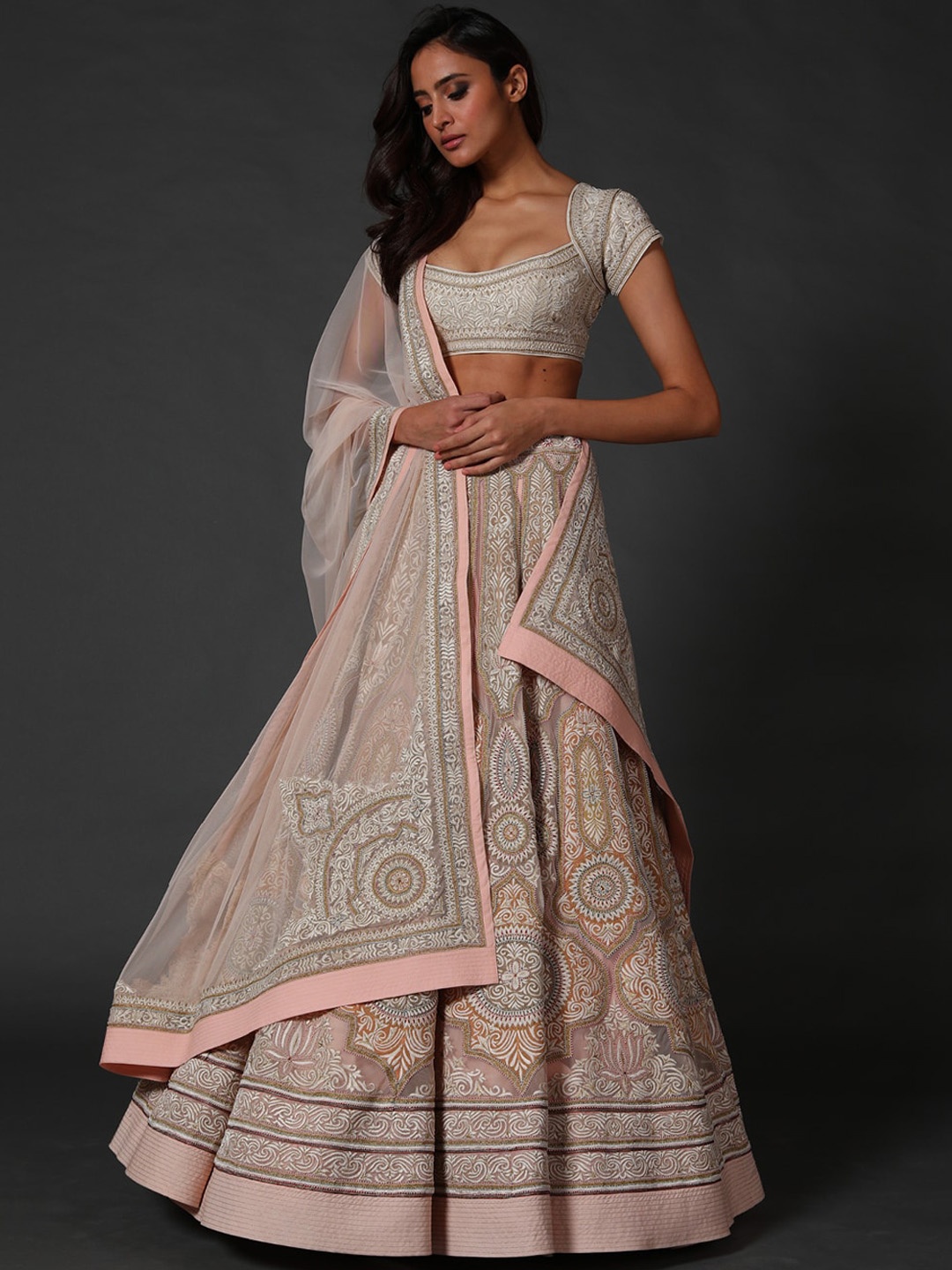 

Rohit Bal Ethnic Motifs Embroidered Lehenga & Blouse With Dupatta, Off white