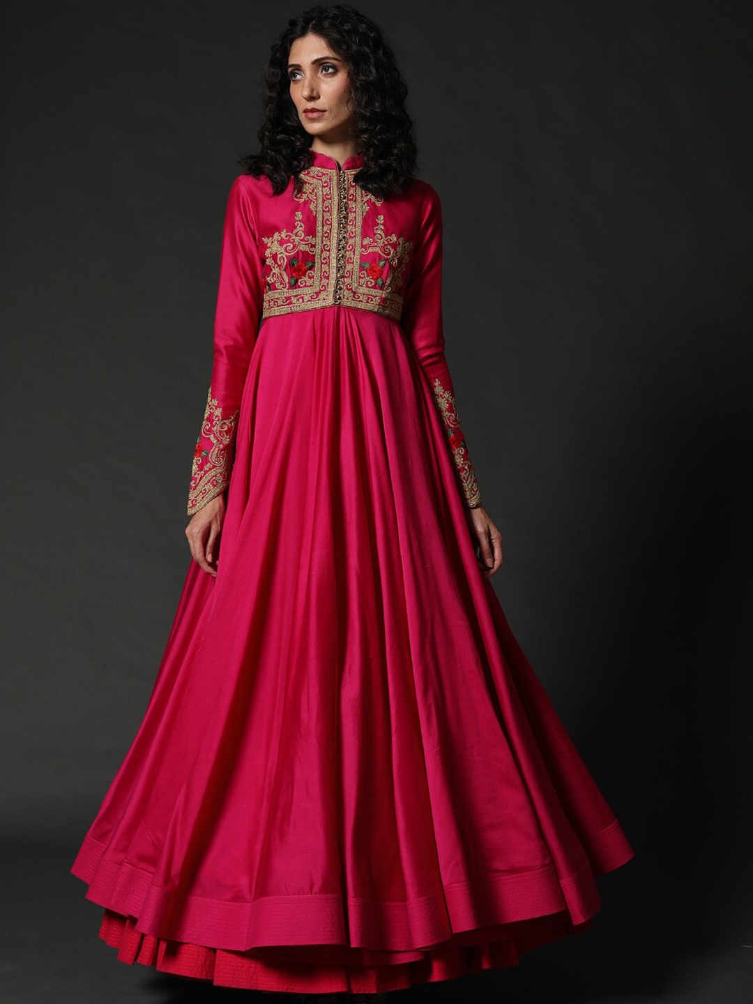 

Rohit Bal Embroidered Anarkali Pure Silk Kurta With Skirt, Pink