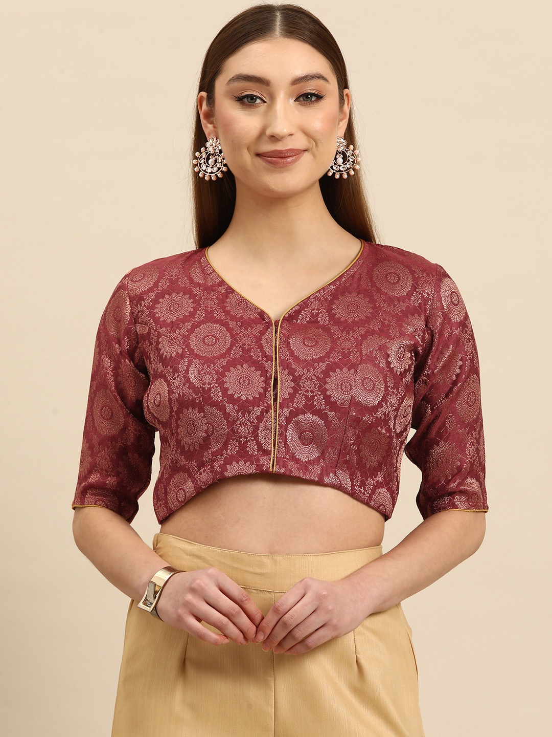 

tantkatha Woven Design Saree Blouse, Maroon