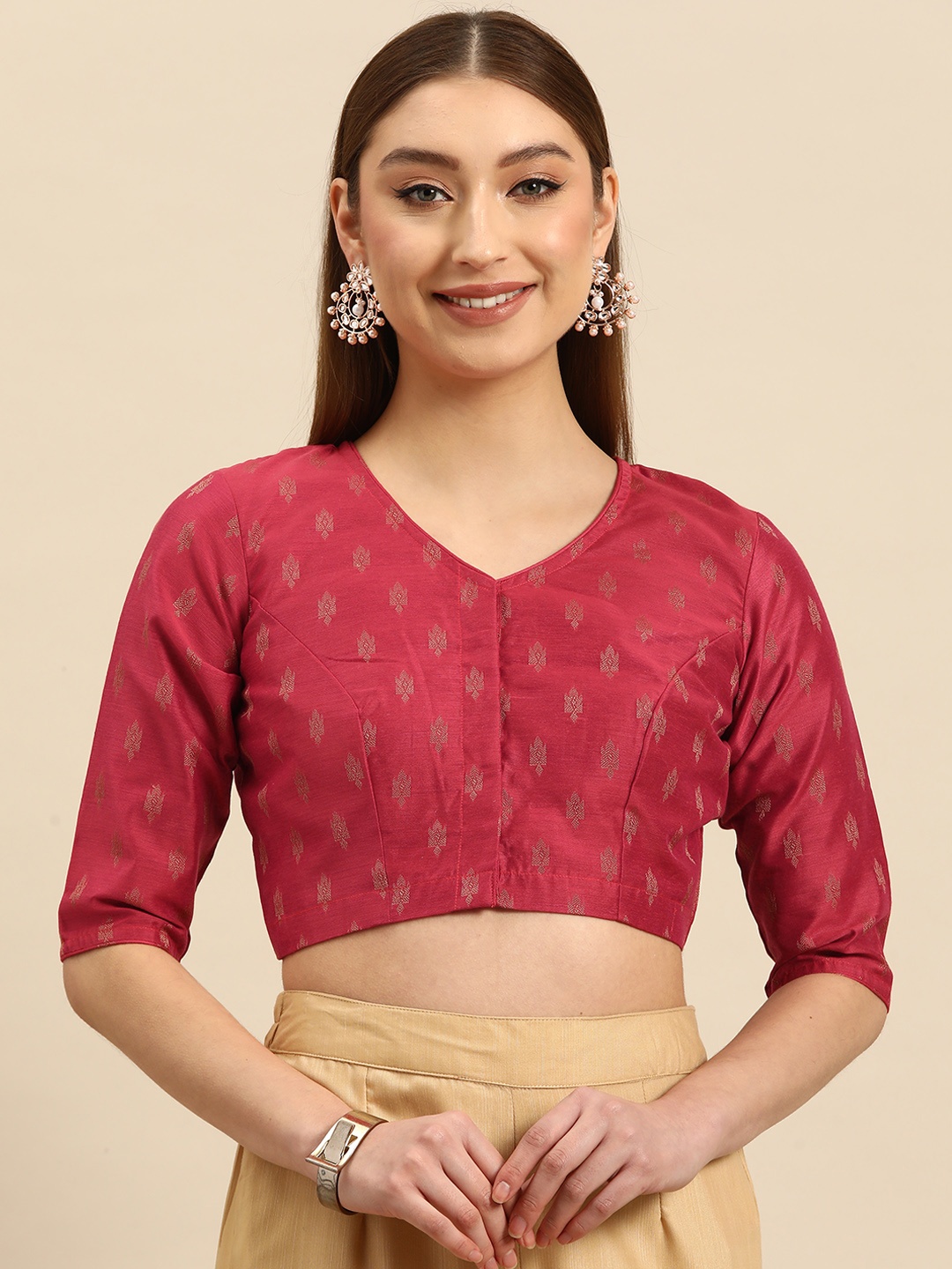 

tantkatha Woven Design Saree Blouse, Red