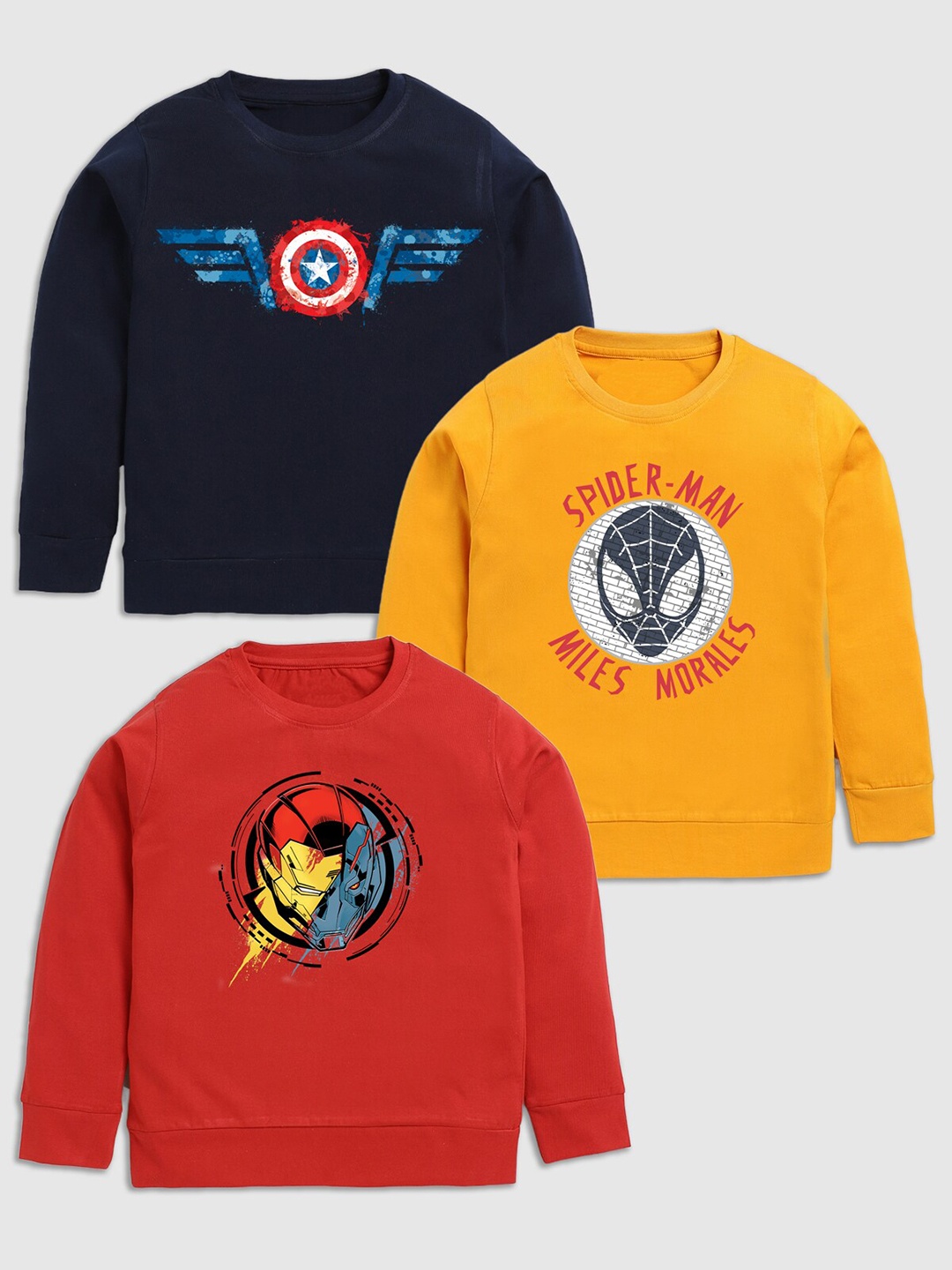 

BAESD Boys Pack Of 3 Avengers Printed Cotton T-shirts, Navy blue