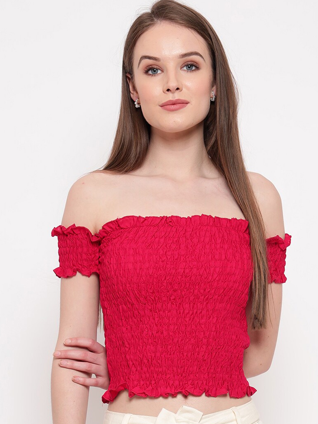 

BAESD Off Shoulder Fitted Crop Top, Red