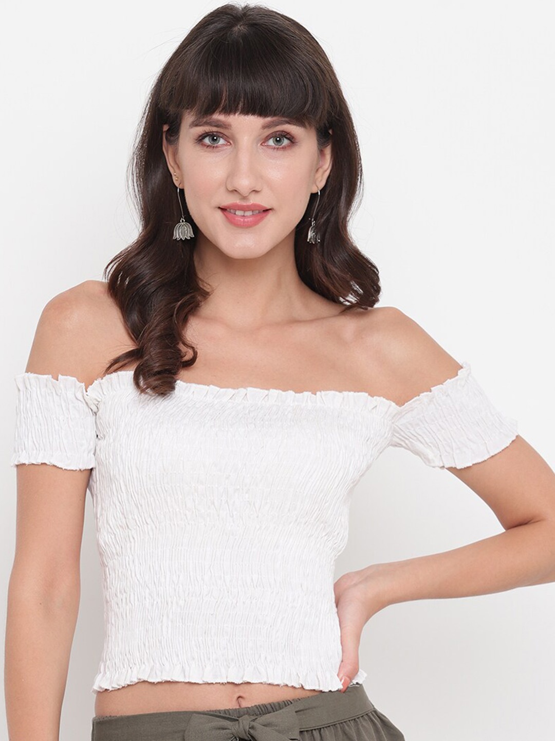 

BAESD Off Shoulder Smocked Bardot Top, White