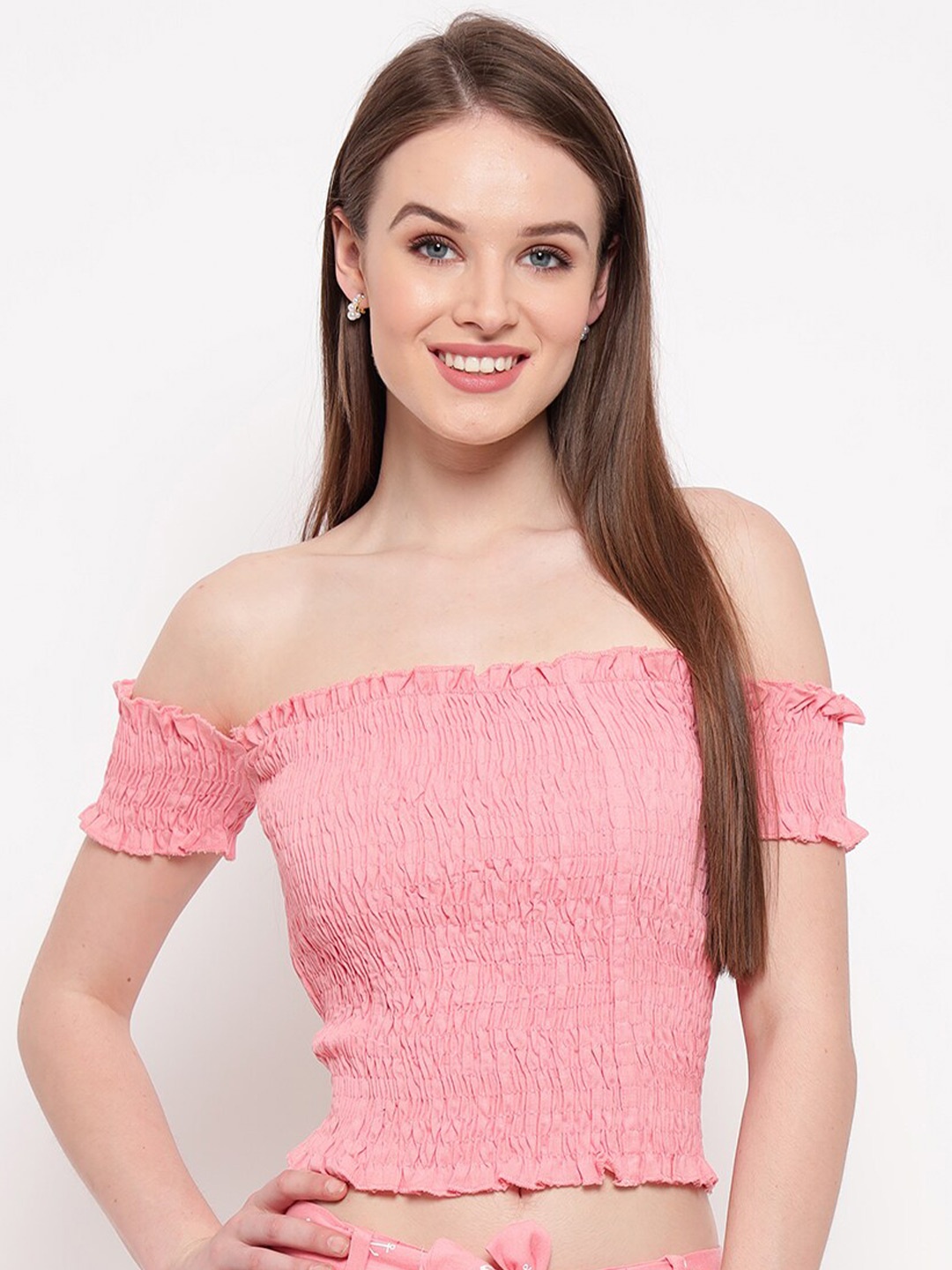 

BAESD Off Shoulder Fitted Crop Top, Pink