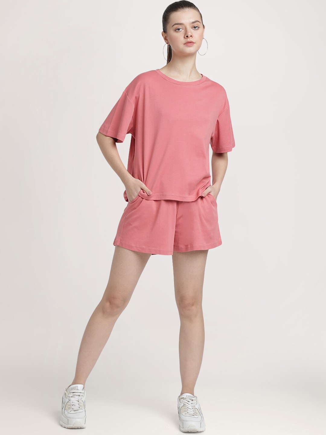 

Bene Kleed Pure Cotton Oversized T-Shirt & Shorts Co-ord, Pink