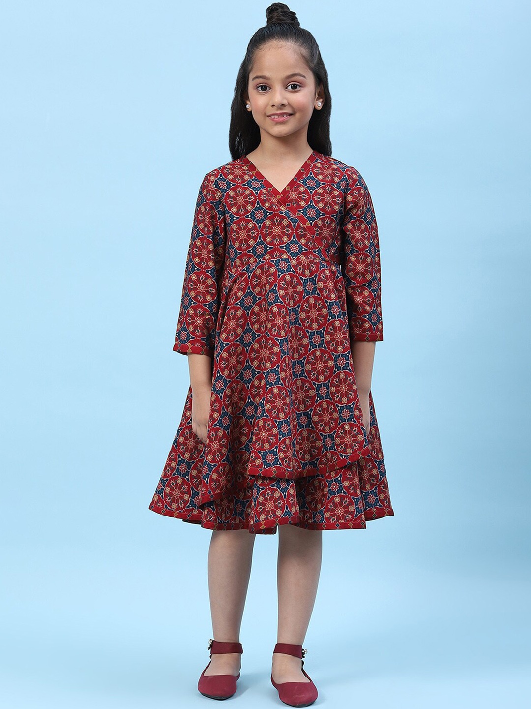 

Biba Girls Ethnic Motifs Printed Silk A Line Dress, Maroon
