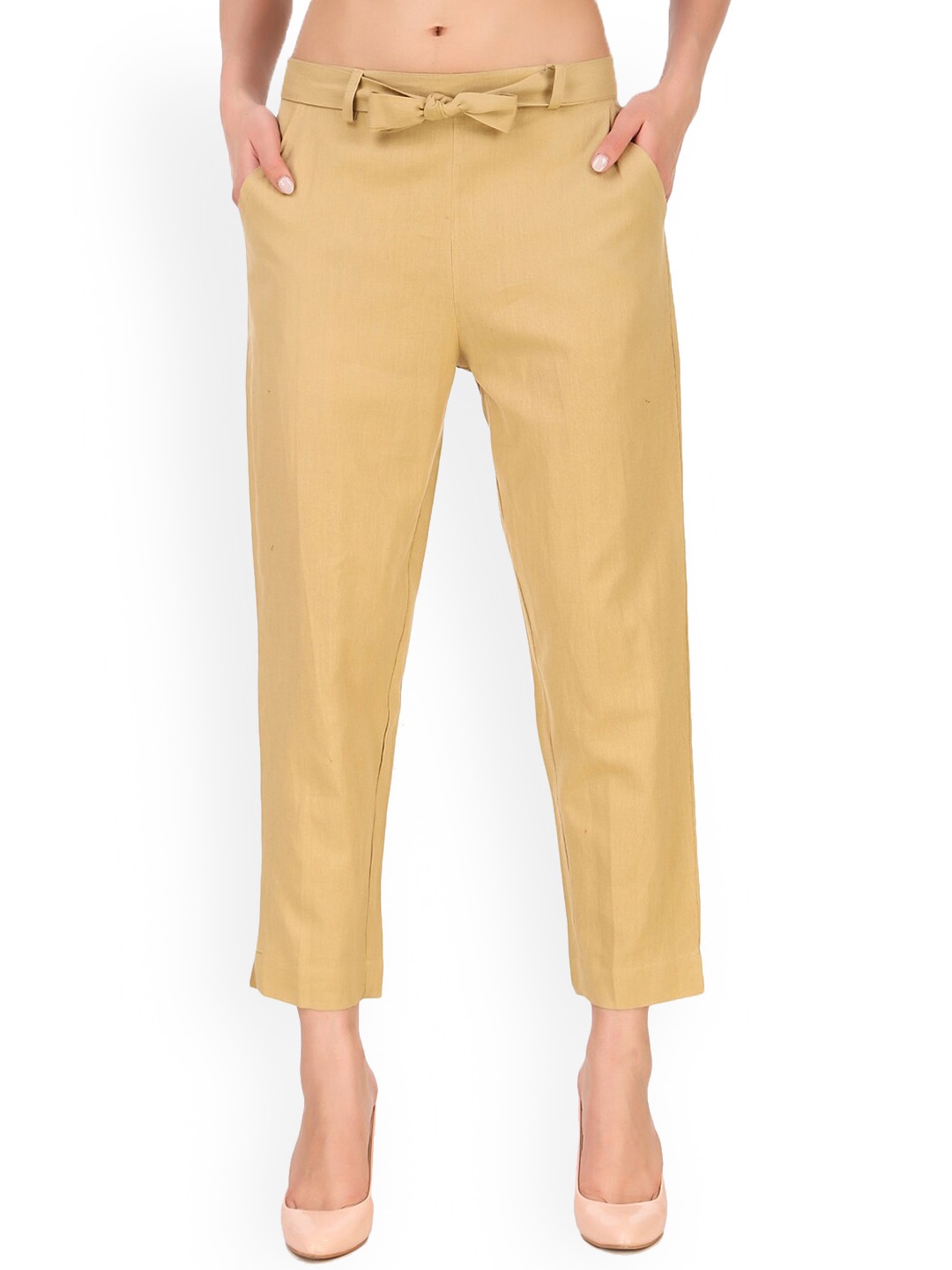 

BAESD Women High-Rise Cotton Trousers, Beige