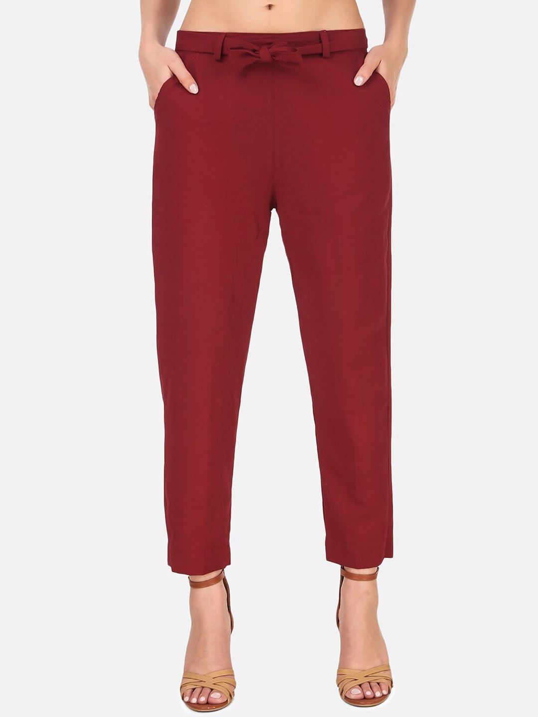 

BAESD Women High-Rise Cotton Trousers, Maroon