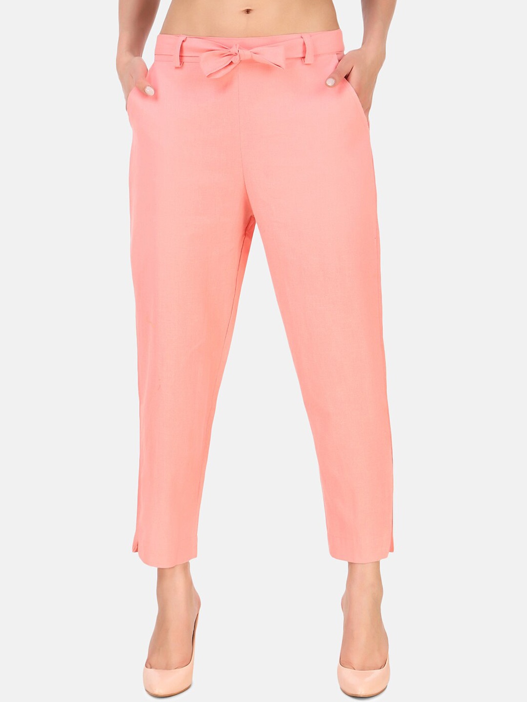 

BAESD Women High-Rise Cotton Trousers, Peach