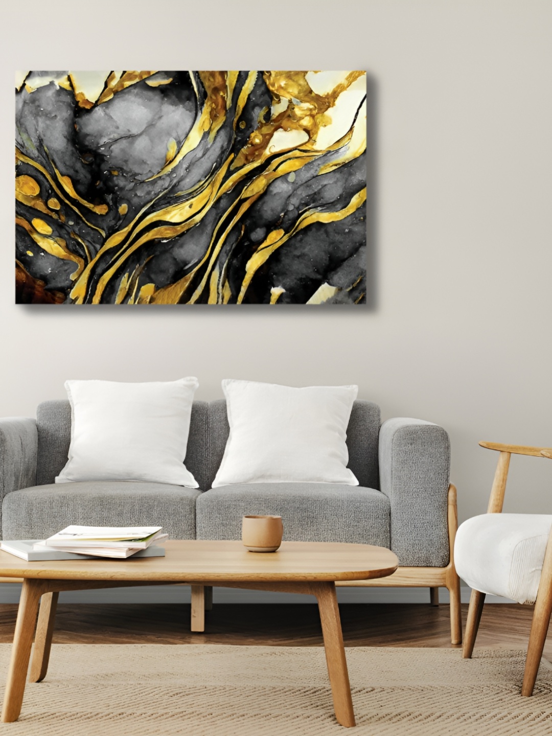 

CVANU Yellow& grey Abstract Canvas Wall Paintings