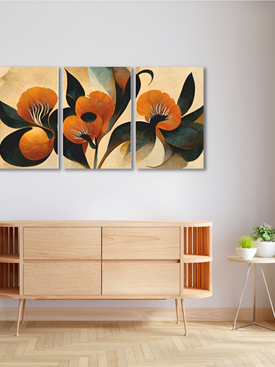 

CVANU Yellow& Blue 3-Pcs Floral &Botanical Canvas Wall Paintings