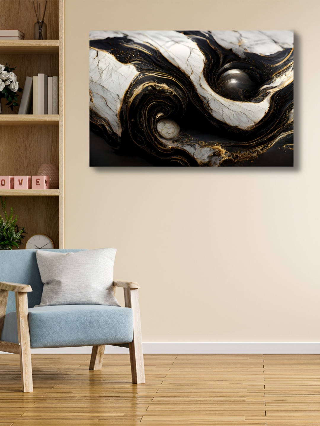 

CVANU Black& Gold Tone Abstract Canvas Wall Paintings