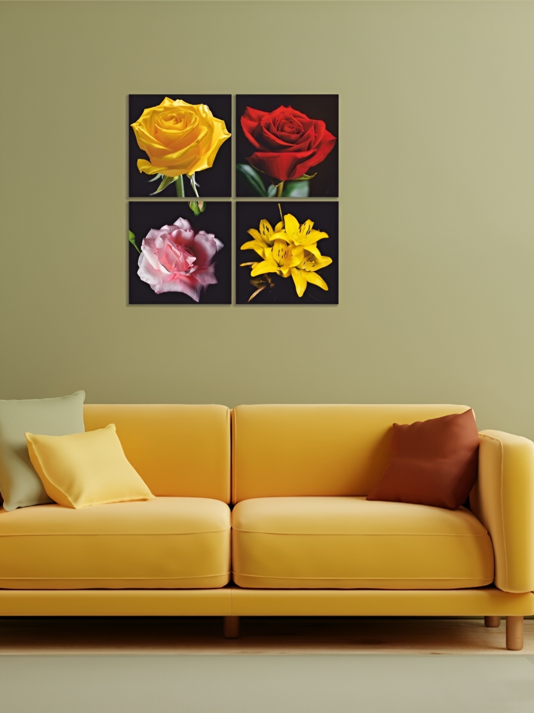 

CVANU Yellow& Red 4-Pcs Floral &Botanical Canvas Wall Paintings