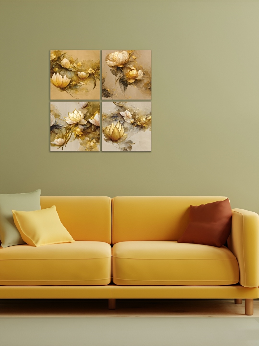 

CVANU Yellow &Grey 4-Pcs Floral and Botanical Canvas Wall Paintings