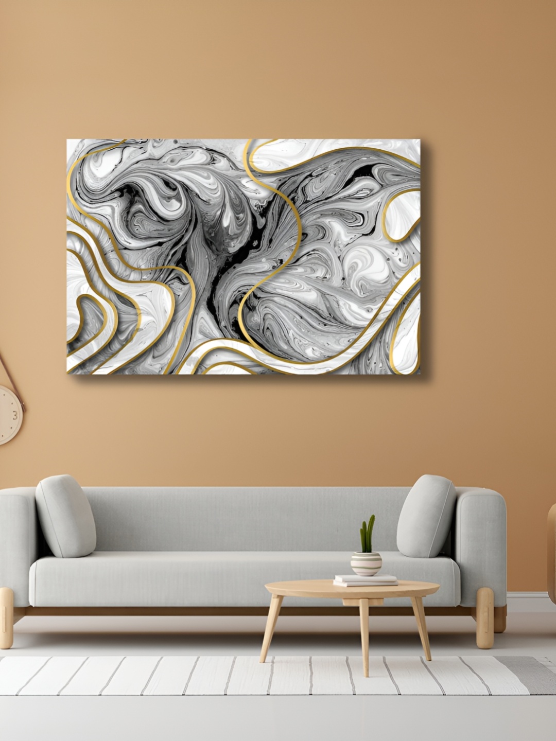 

CVANU White& Grey Abstract Canvas Wall Paintings