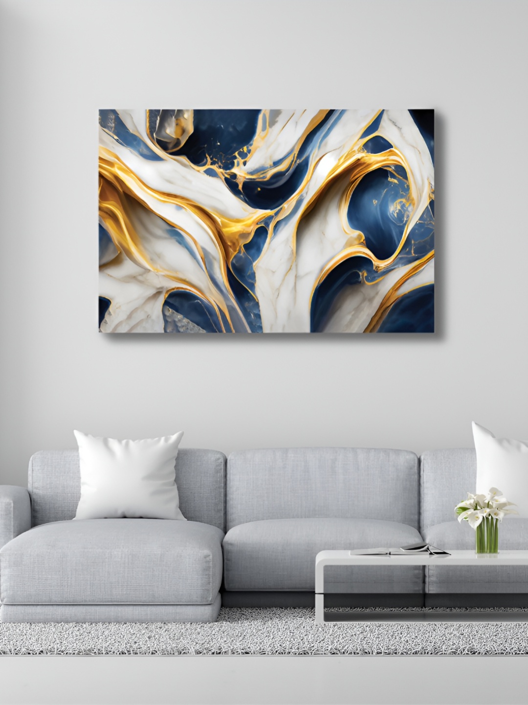 

CVANU White& Blue Abstract Canvas Wall Paintings