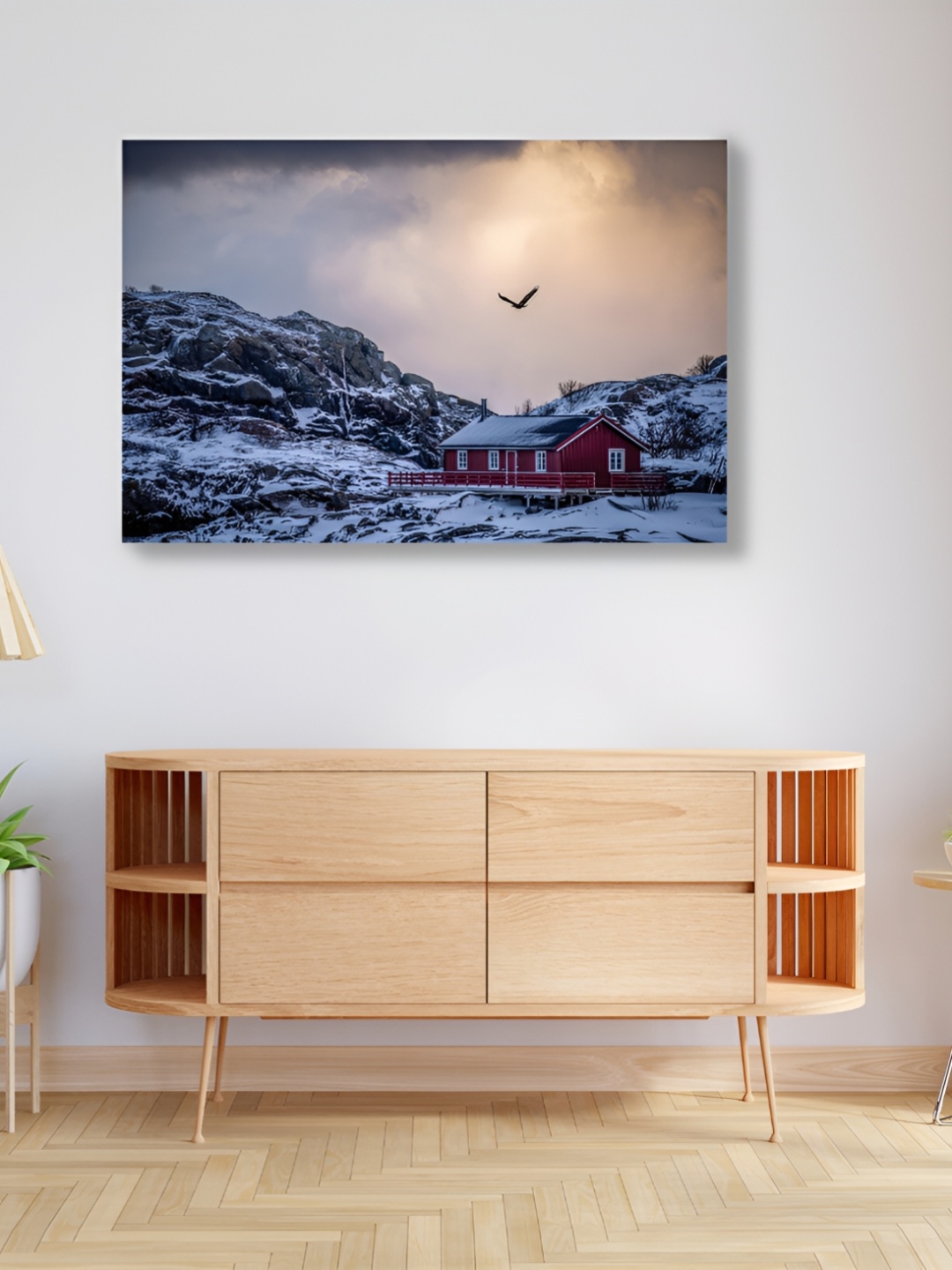 

CVANU Beige & Blue Canvas Mountain Painting Wall Art