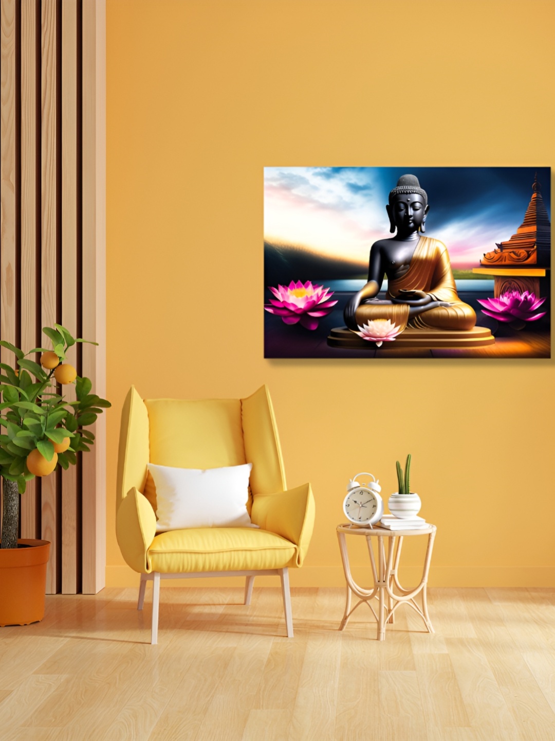 

CVANU Gold Toned & Black Canvas Buddha Painting Wall Art