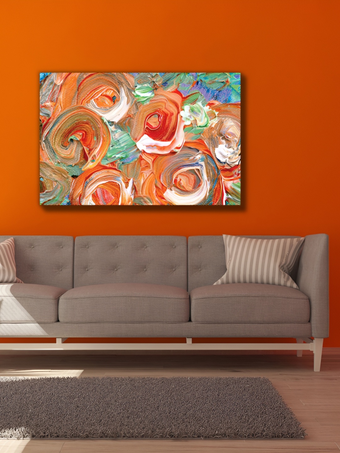 

CVANU Orange & Green Canvas Abstract Painting Wall Art