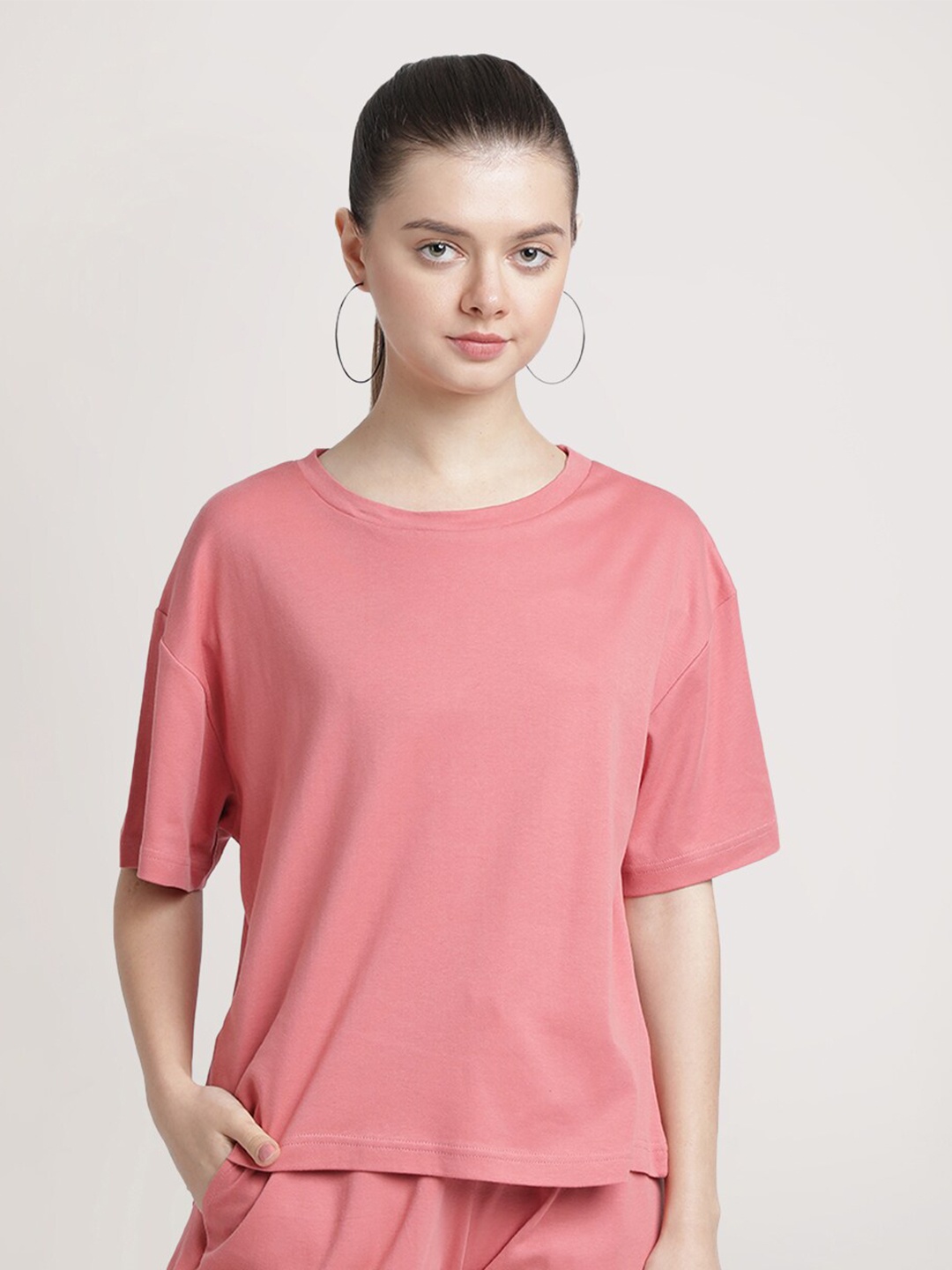 

Bene Kleed Women Peach-Coloured Oversized Pure Cotton T-shirt