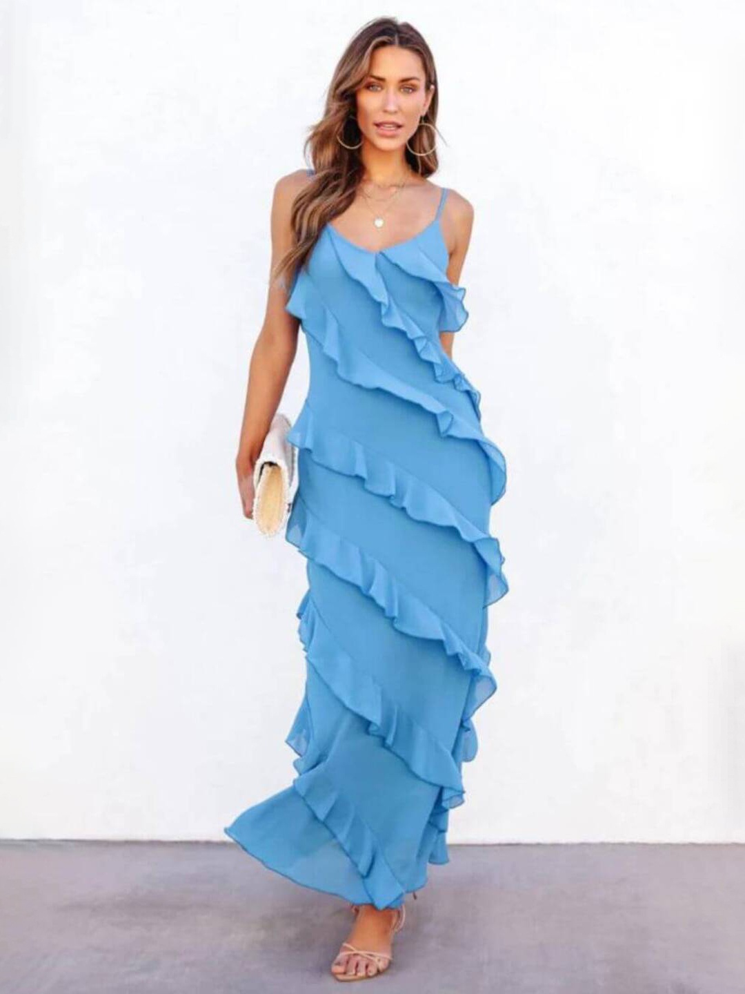 

FancyPants Striped Ruffles Georgette Maxi Dress, Blue