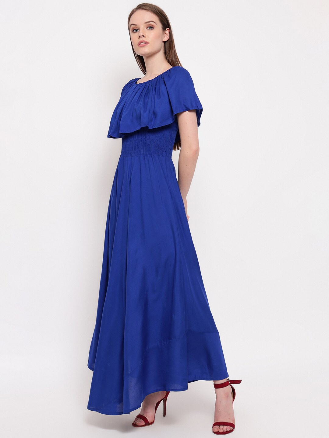 

BAESD Cape Sleeves A-line Cotton Maxi Dress, Blue