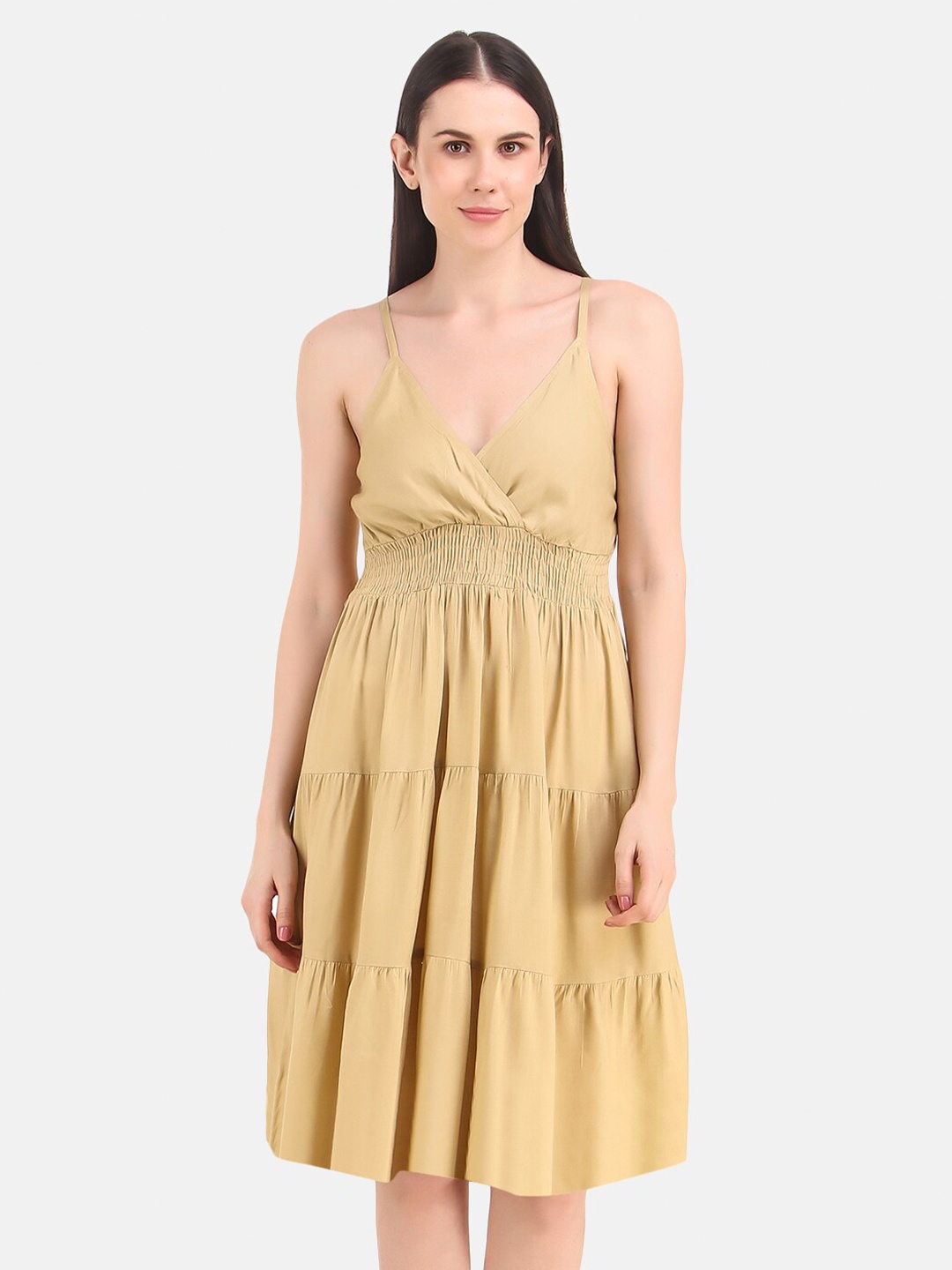 

BAESD Shoulder Straps Fit & Flare Dress, Beige