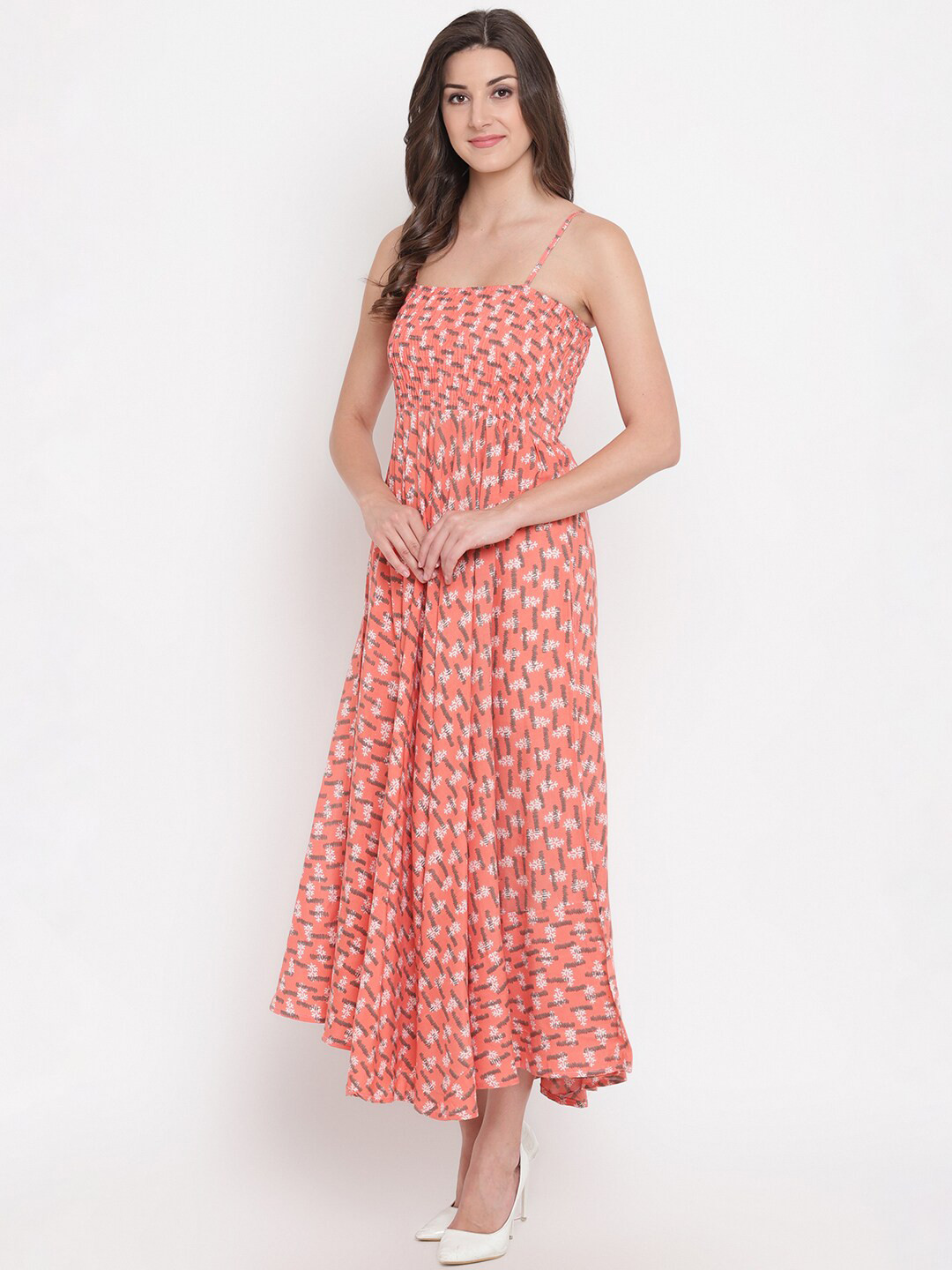 

BAESD Printed Smocked A-line Midi Dress, Red