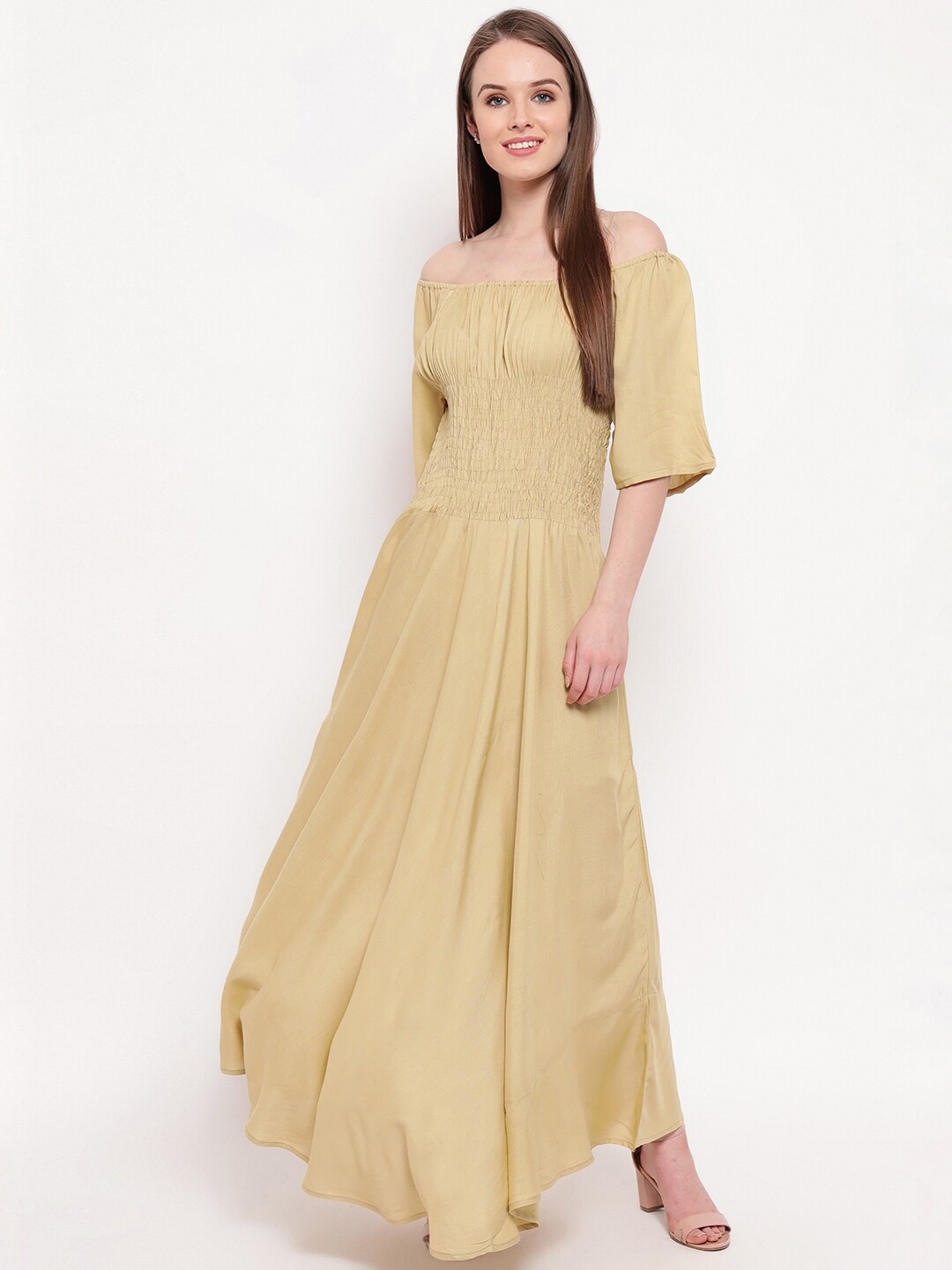 

BAESD Off-Shoulder A-line Cotton Maxi Dress, Beige