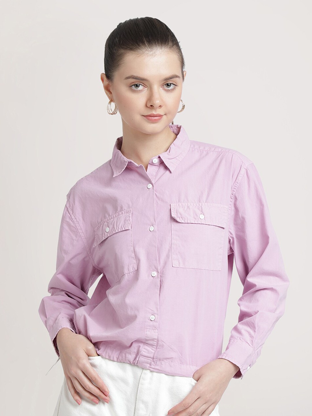 

Bene Kleed Boxy Opaque Casual Shirt with adjustable hemline, Purple