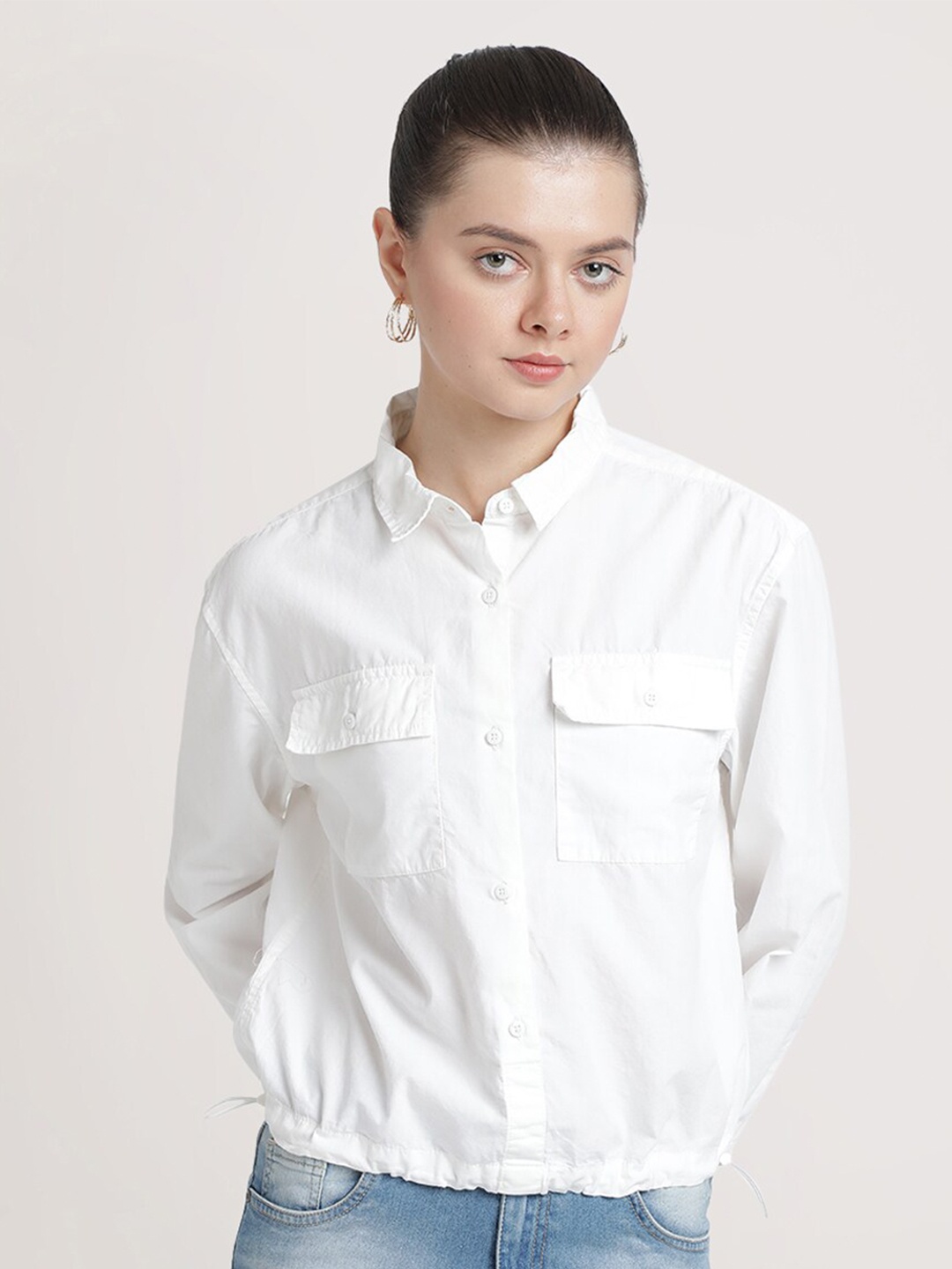 

Bene Kleed Women White Boxy Opaque Casual Shirt