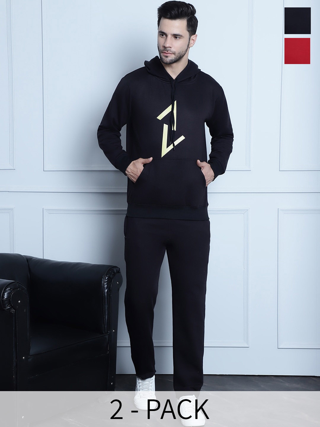 

VIMAL JONNEY Pack Of 2 Typography Printed Hooded Tracksuits, Red