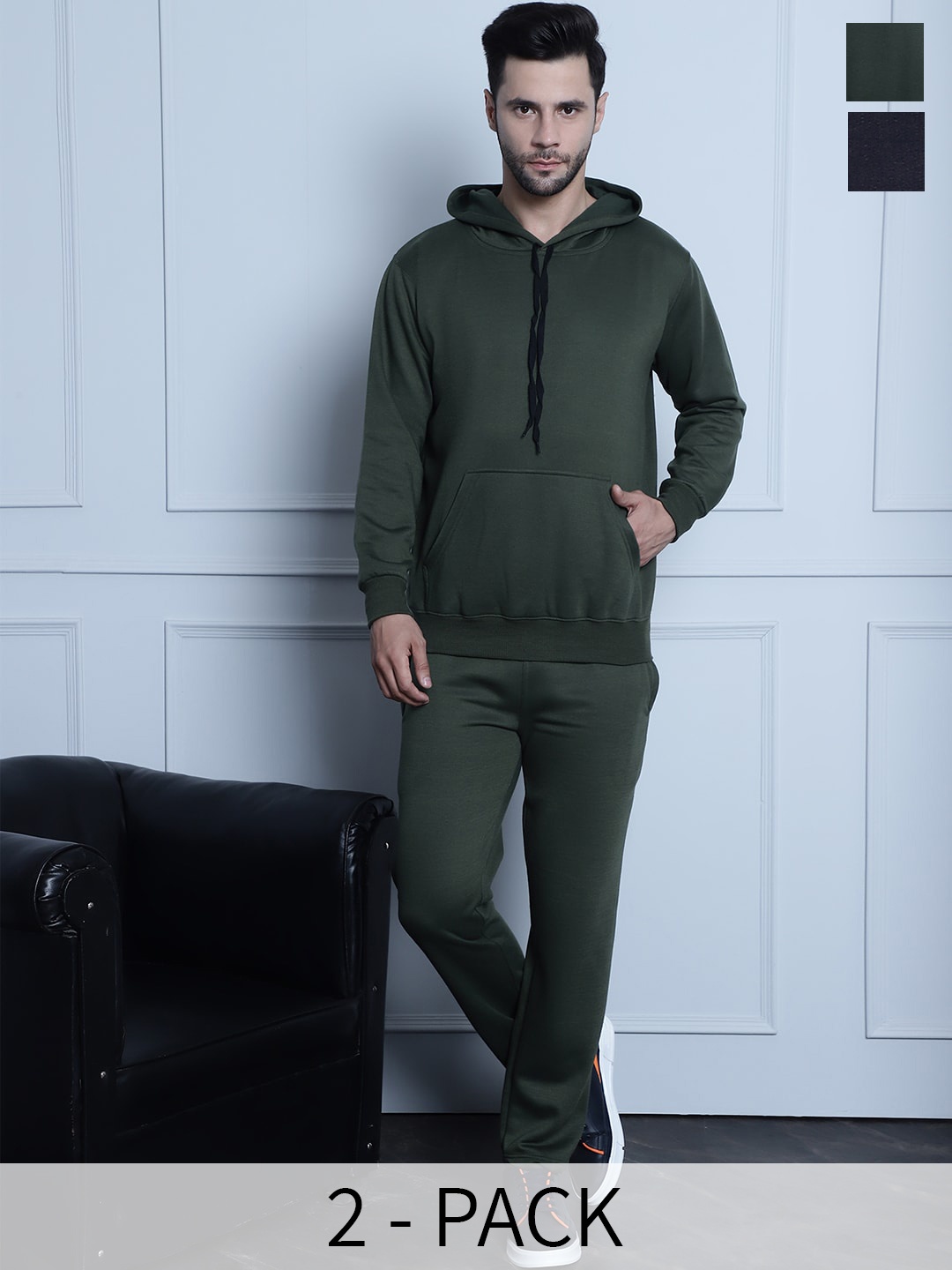 

VIMAL JONNEY Pack Of 2 Cotton Fleece Tracksuits, Black