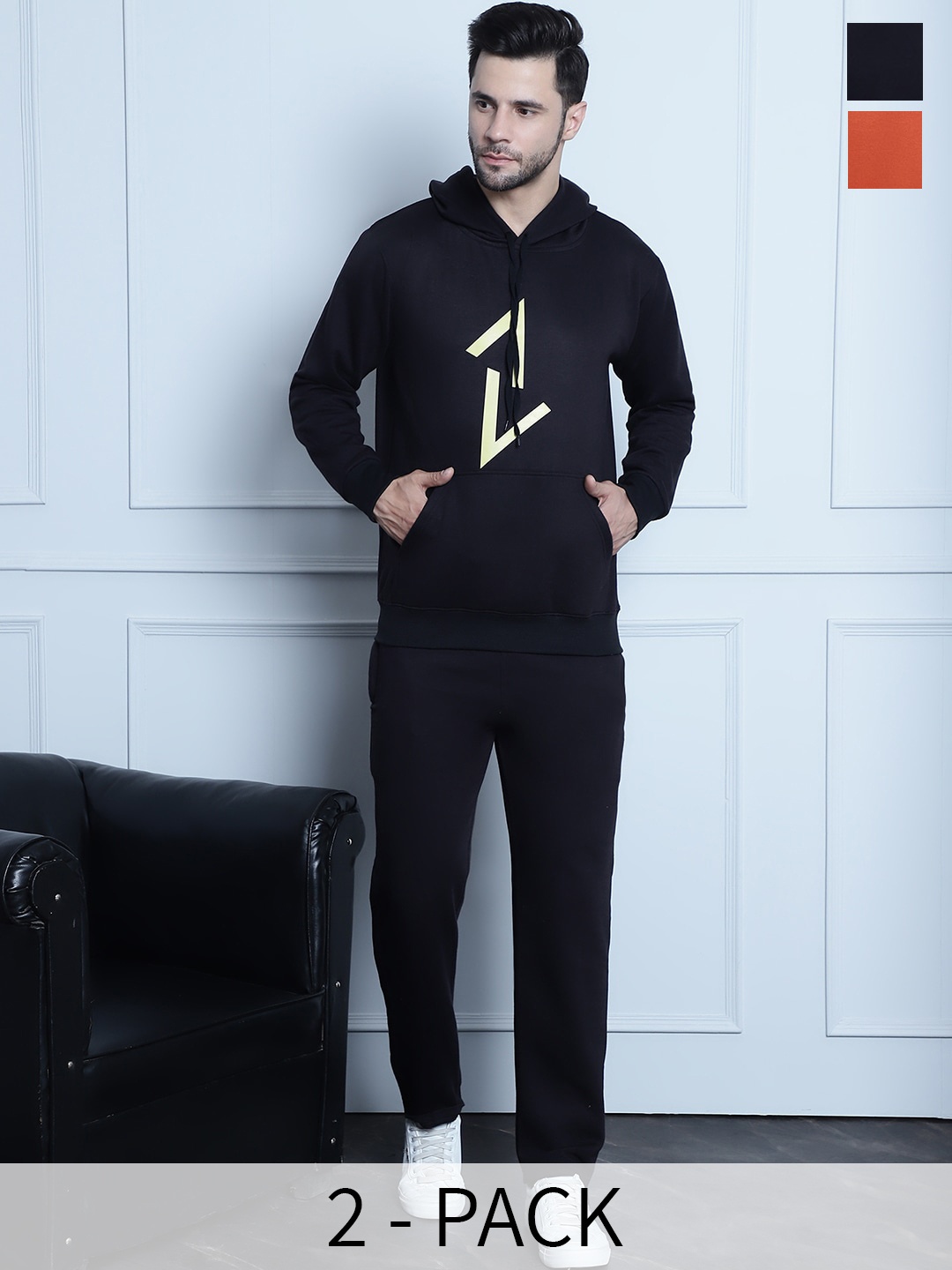 

VIMAL JONNEY Pack Of 2 Cotton Fleece Hooded Tracksuits, Black