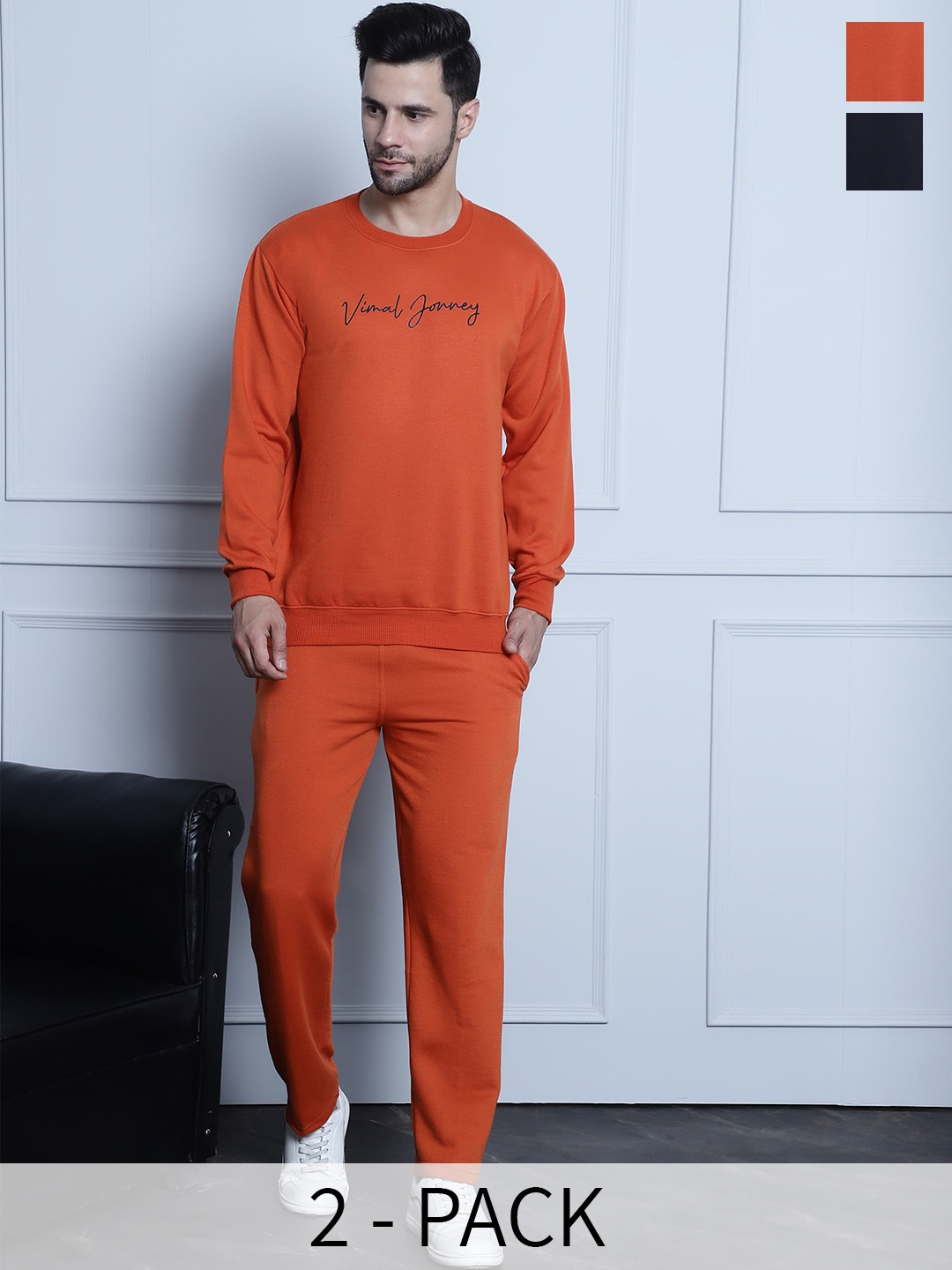 

VIMAL JONNEY Pack Of 2 Typography Printed Tracksuits, Black