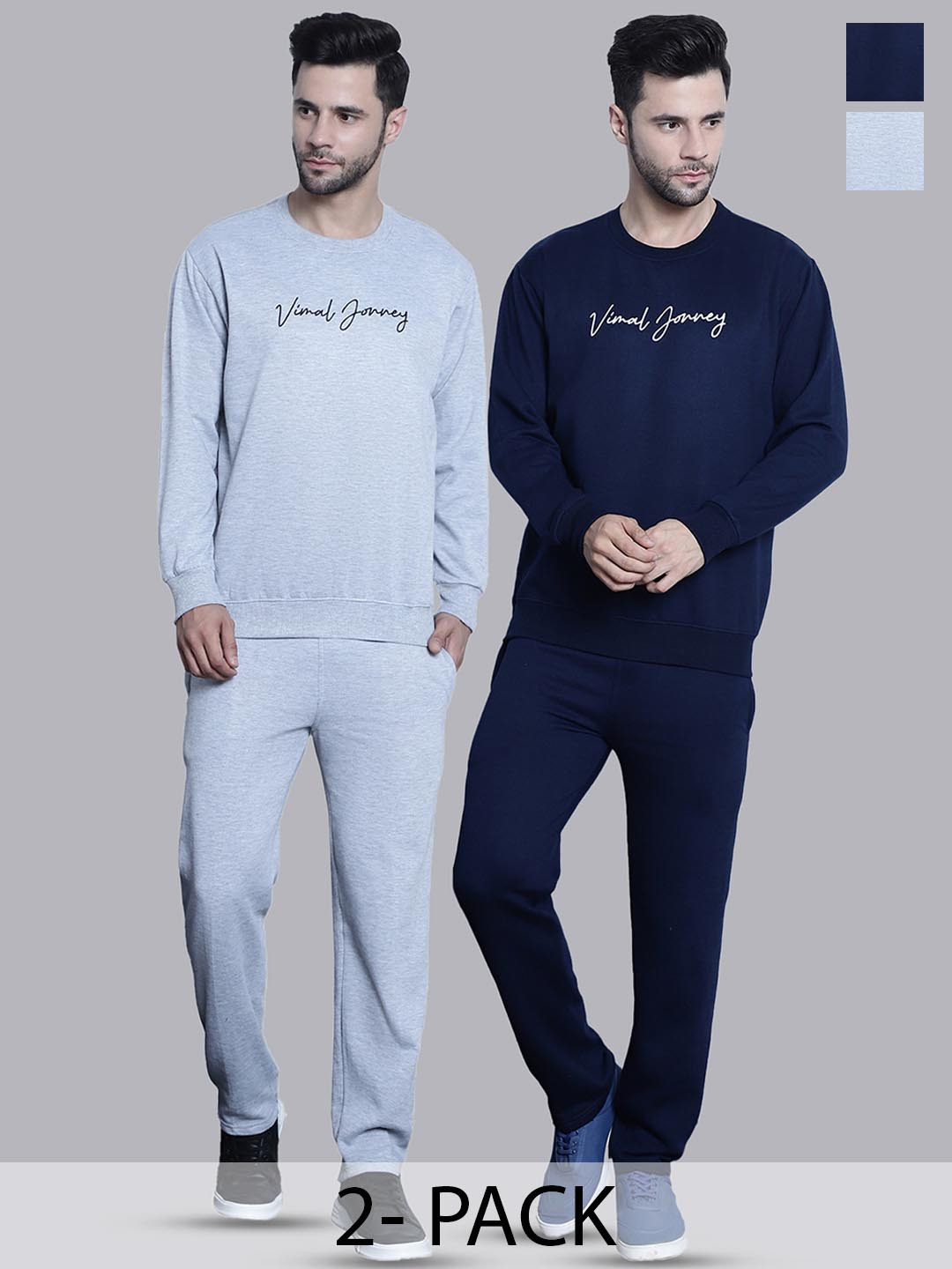 

VIMAL JONNEY Pack Of 2 Printed Cotton Fleece Tracksuits, Grey