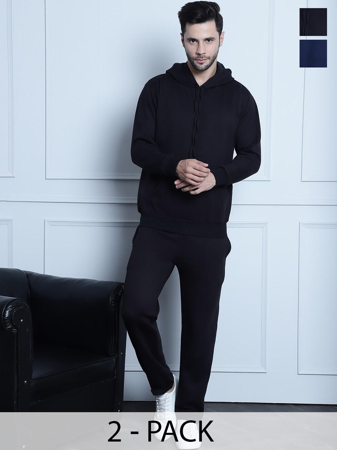 VIMAL JONNEY Pack Of 2 Cotton Fleece Hooded Tracksuits, Black