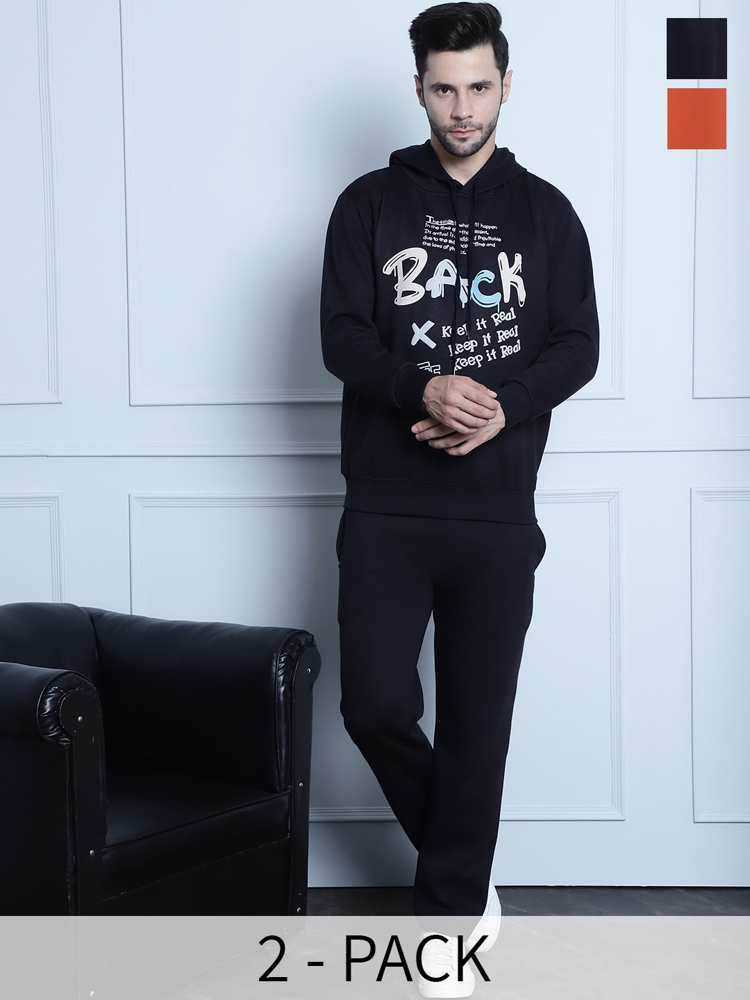 

VIMAL JONNEY Men Pack Of 2 Printed Tracksuits, Black