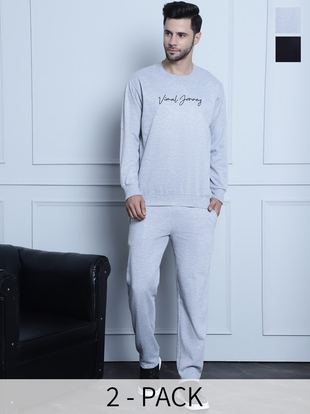 

VIMAL JONNEY Pack Of 2 Typography Printed Tracksuits, Black