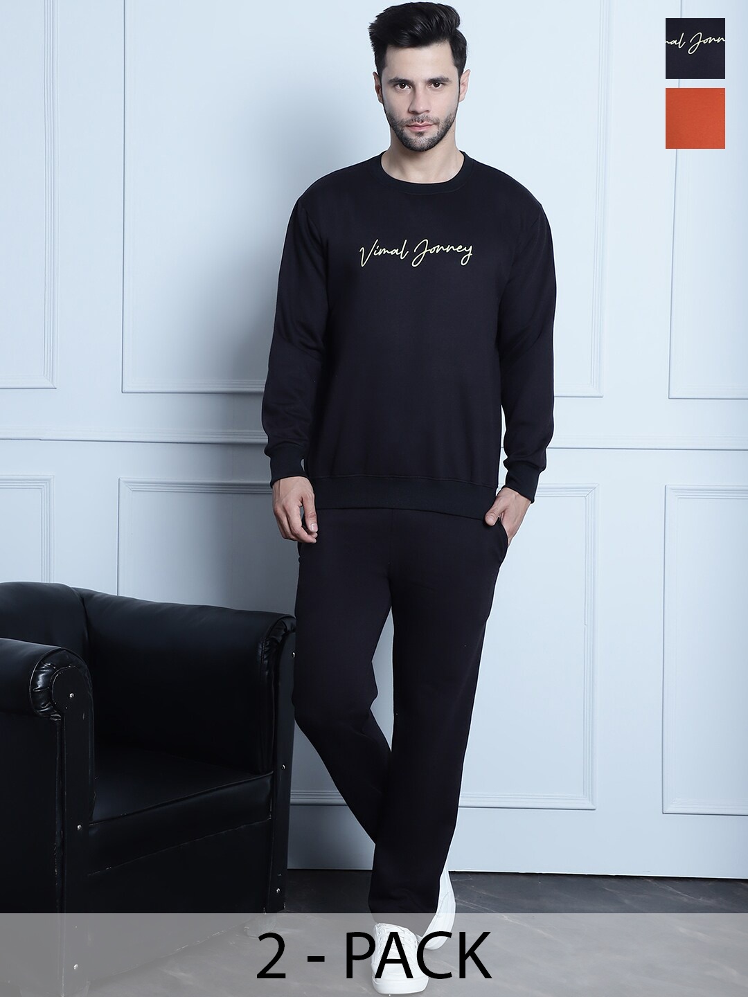 

VIMAL JONNEY Pack Of 2 Printed Hooded Tracksuits, Black