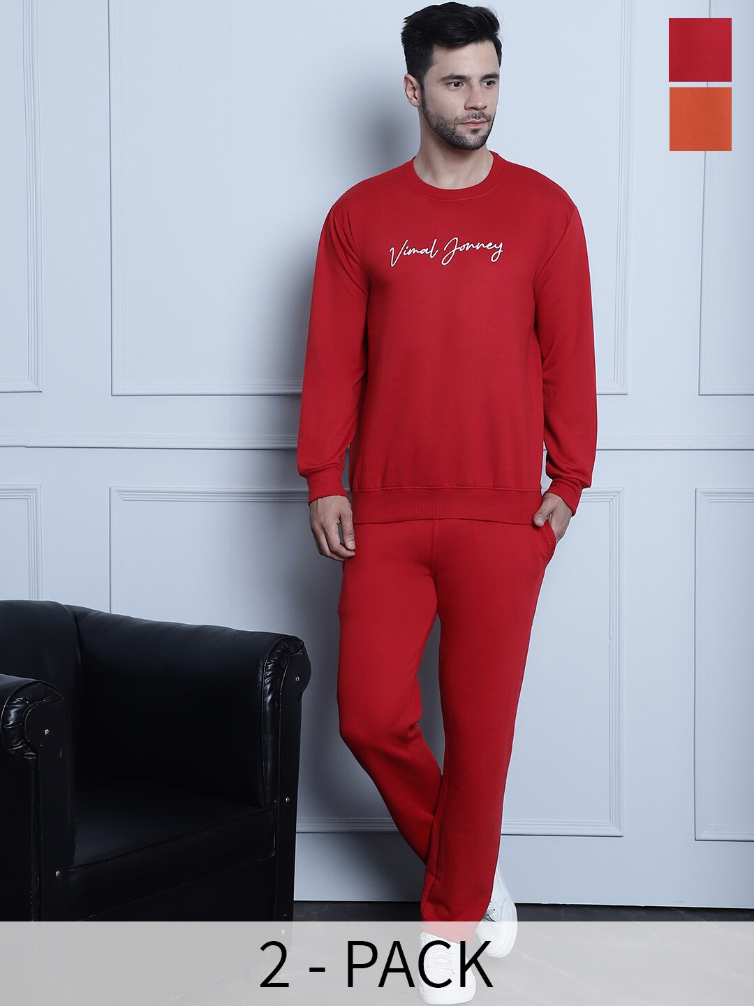 VIMAL JONNEY Pack Of 2 Typography Printed Tracksuits, Orange