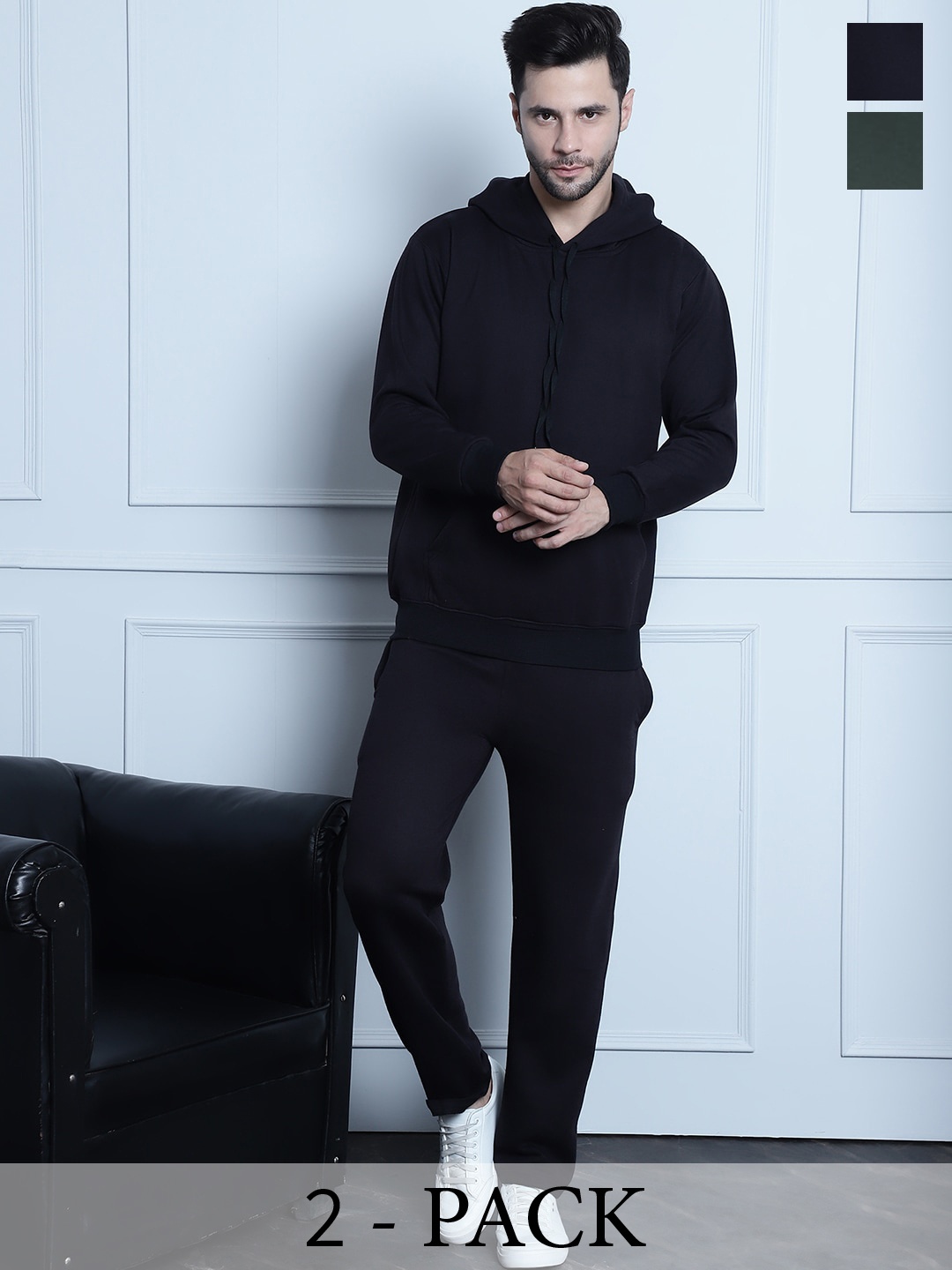 

VIMAL JONNEY Pack Of 2 Typography Printed Cotton Fleece Tracksuits, Navy blue