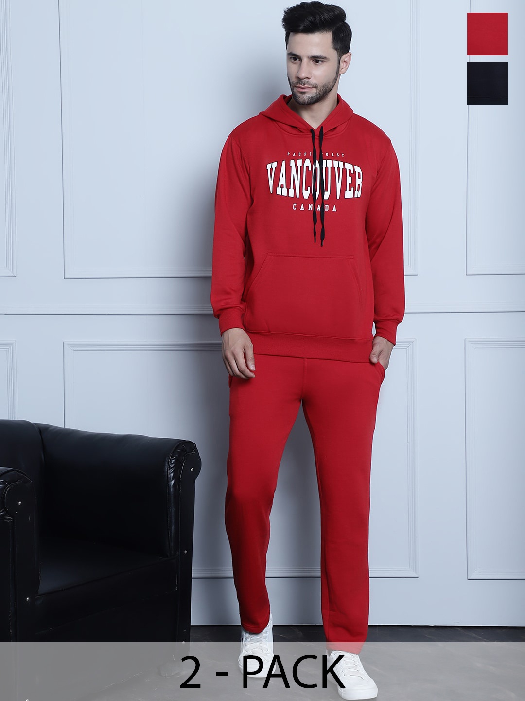 VIMAL JONNEY Pack Of 2 Typography Printed Tracksuits, Red