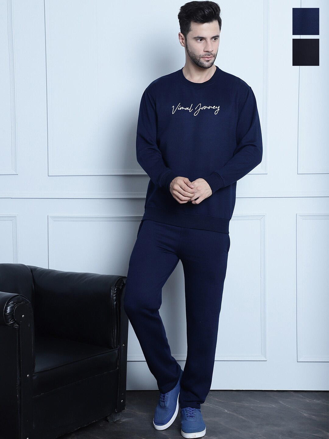 

VIMAL JONNEY Pack Of 2 Printed Long Sleeve Cotton & Fleece Tracksuits, Black