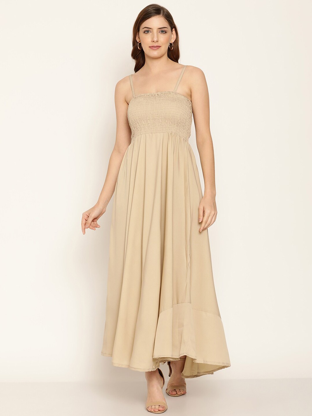 

BAESD Shoulder Straps Smocked Maxi Dress, Cream