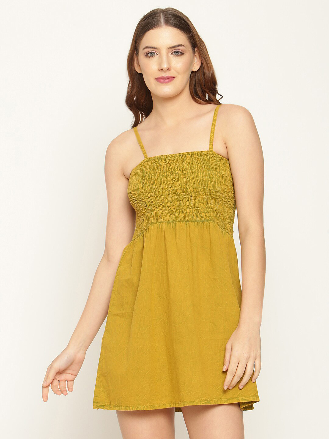 

BAESD Shoulder Straps Smocked Fit & Flare Mini Dress, Green