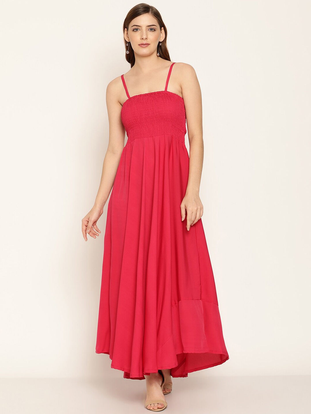 

BAESD Shoulder Straps Smocked Maxi Dress, Pink