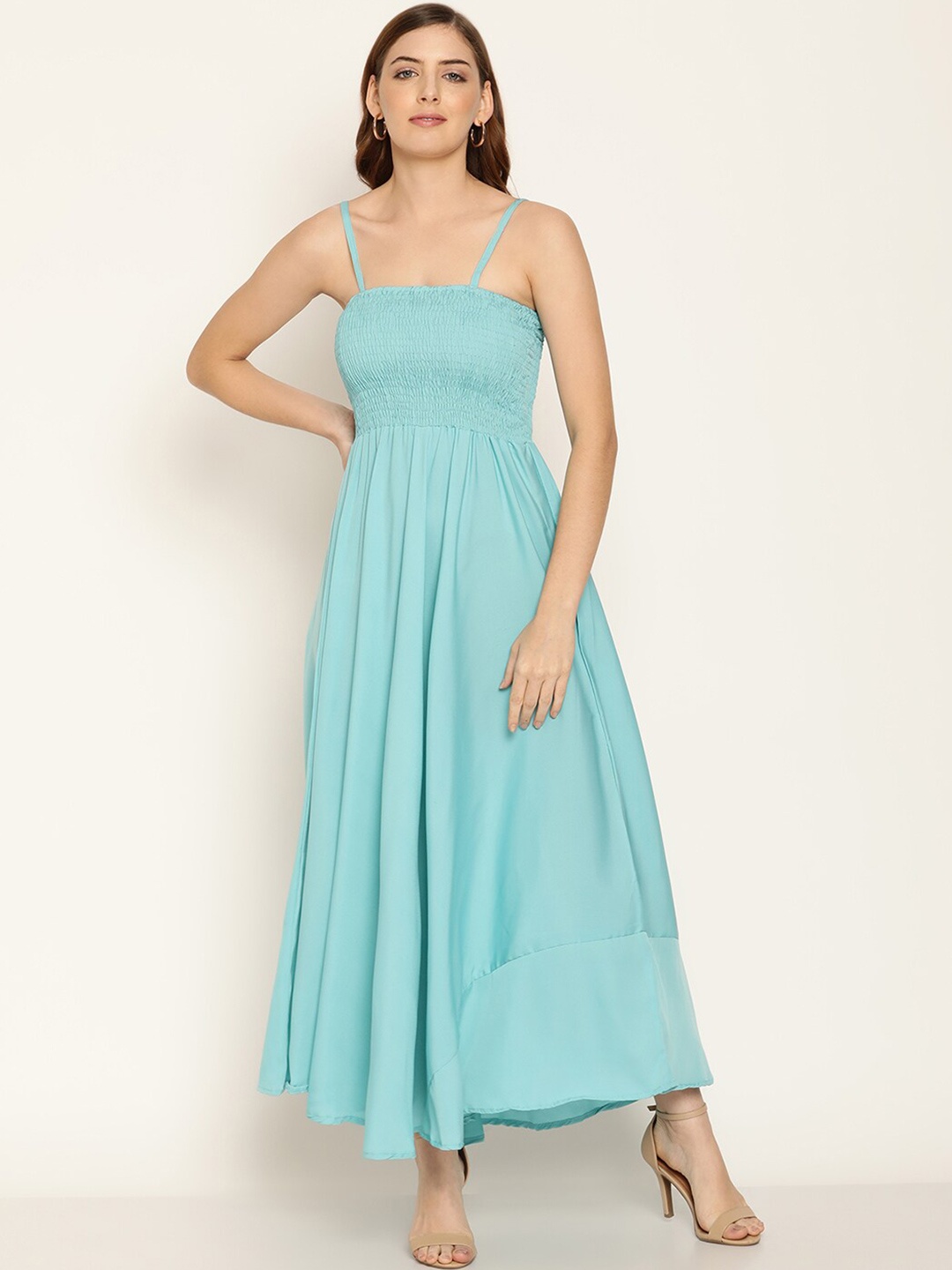 

BAESD Shoulder Straps Smocked Cotton Maxi Dress, Blue